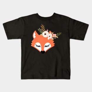 Boho Floral Watercolor Flower Fox Kids T-Shirt